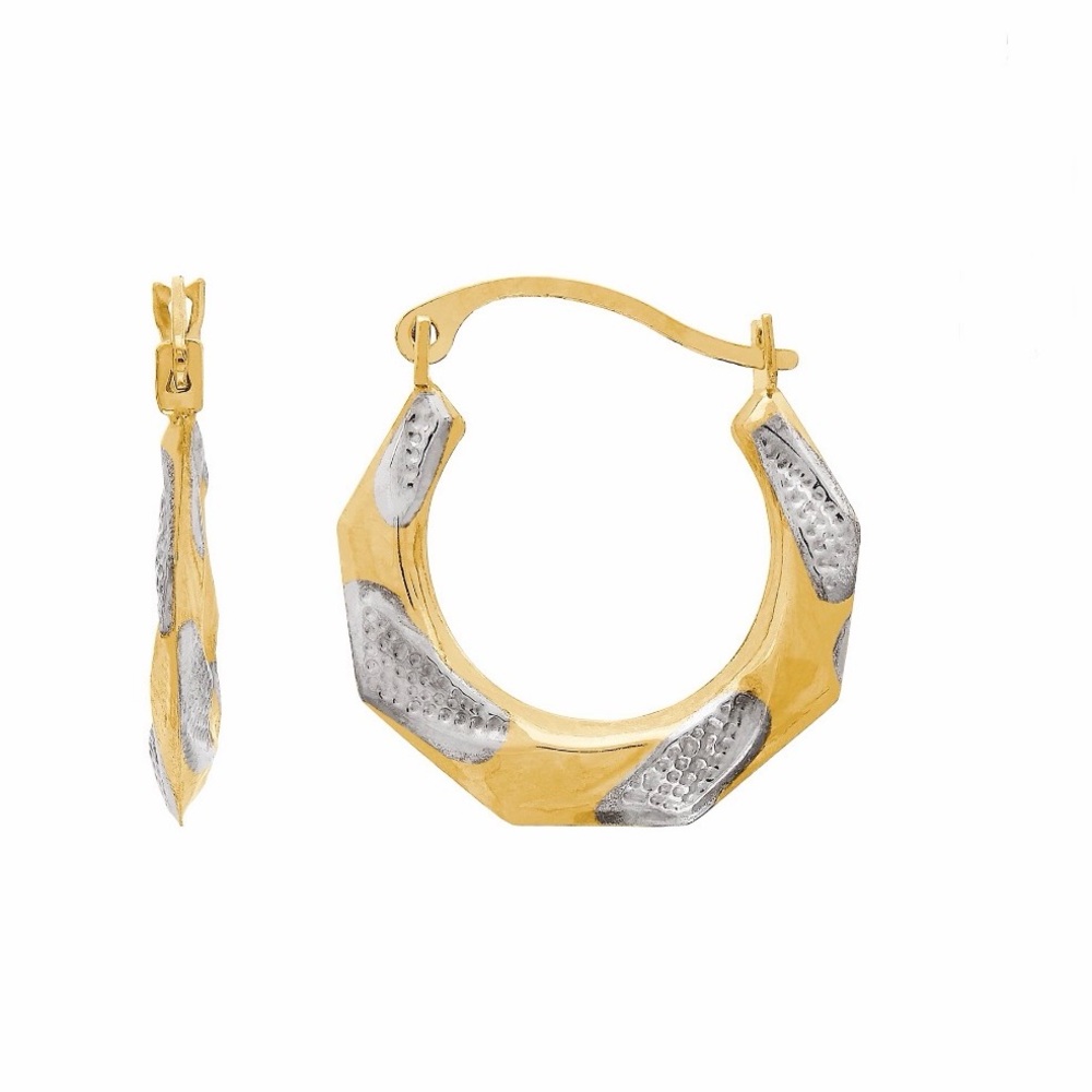Brilliance Fine Jewelry 10K Yellow Gold with Textured Rhodium Octagon Earrings